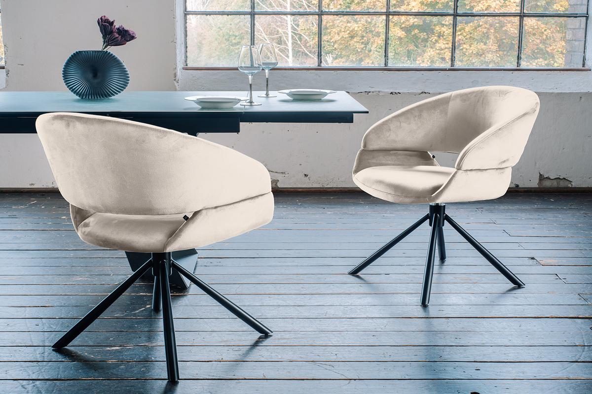 ESSZIMMERSTUHL LARA Cremeweiß Velvet Drehbar (360°) (1er-Set) - Creme, Kunststoff/Textil (61/82/62cm) - KAWOLA