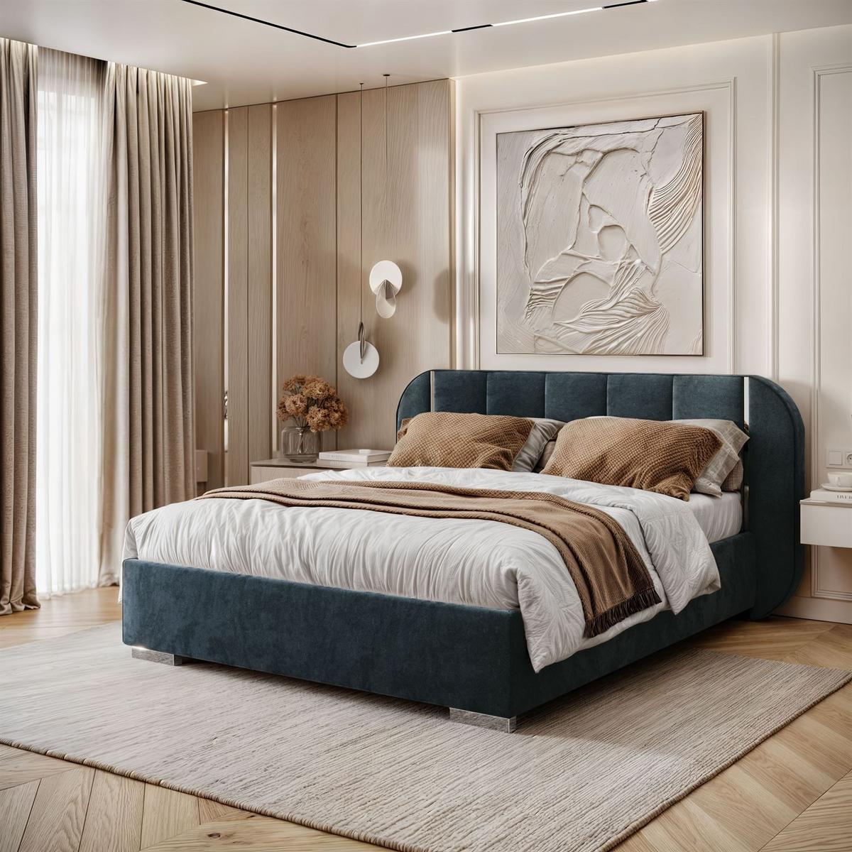 BETT AMARA SILVER 180x200 gepolstert mit Stauraum und Lattenrost, Royal Velvet 233 - Blau, Textil (180/200cm) - Lookway