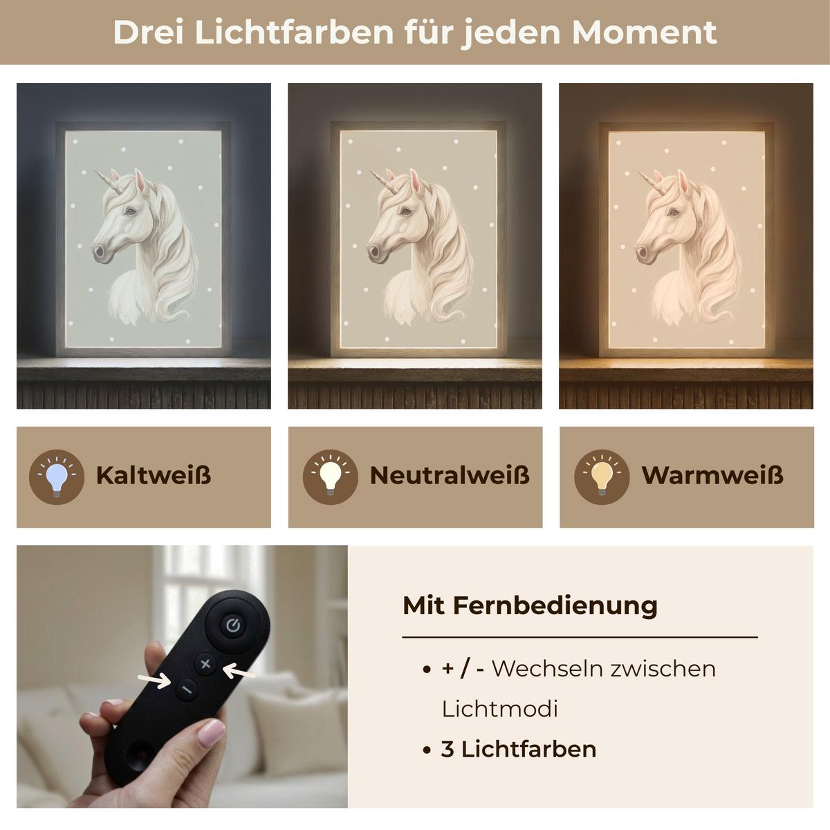 WANDLEUCHTE MIT AKKU Einhorn - Weiß - Punkte 30x40 cm - Taupe, Holzwerkstoff (30/40/8cm) - OnlyWow