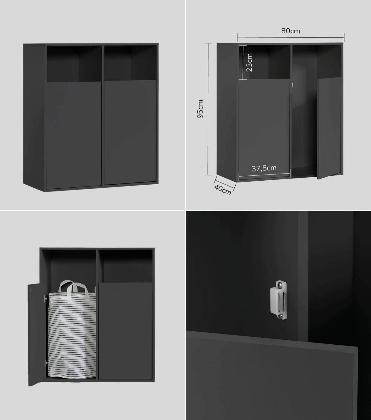 MEHRZWECKSCHRANK SET Der Allzweckwaffe - Schwarz, Holzwerkstoff (140/180/40cm) - Mokebo