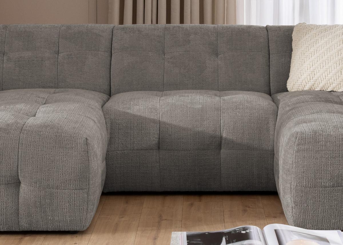 WOHNLANDSCHAFT in U-Form mit raffinierten Steppungen, 6-Sitzer, Wellenunterfederung, B323/T161/H79 cm, Chenille-Bezug in Braun Taupe / 21050 - Taupe/Greige, Kunststoff/Textil (323/79/161cm) - luma-home