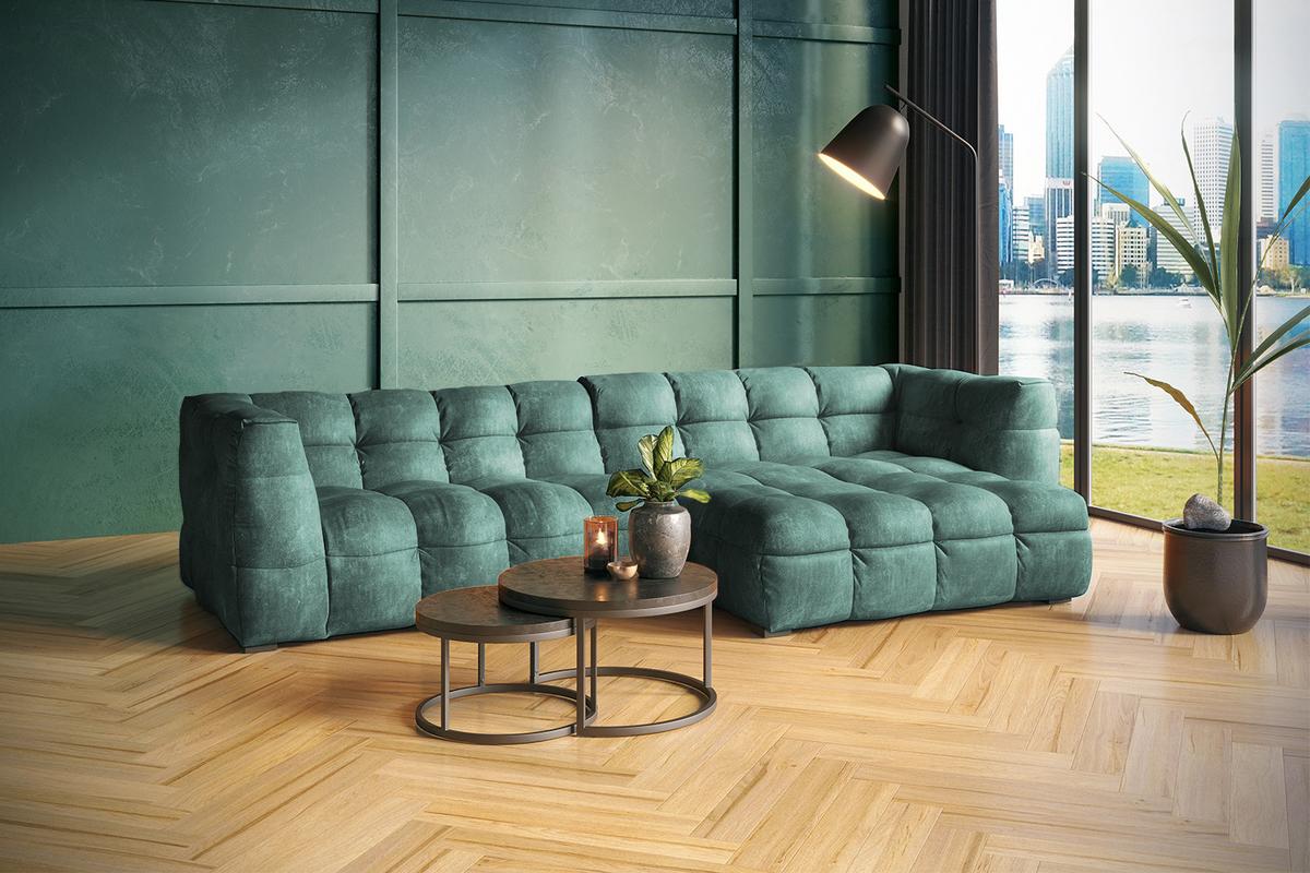 ECKSOFA RIO Petrol Velvet - Petrol/Schwarz, Textil (319/170cm) - KAWOLA