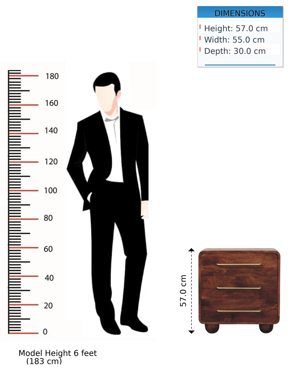 KOMMODE Abgerundet, 3 Schubladen, Hellbraun - Dunkelbraun/Messingfarben, Holz/Metall (55/57/30cm) - Artisan Furniture