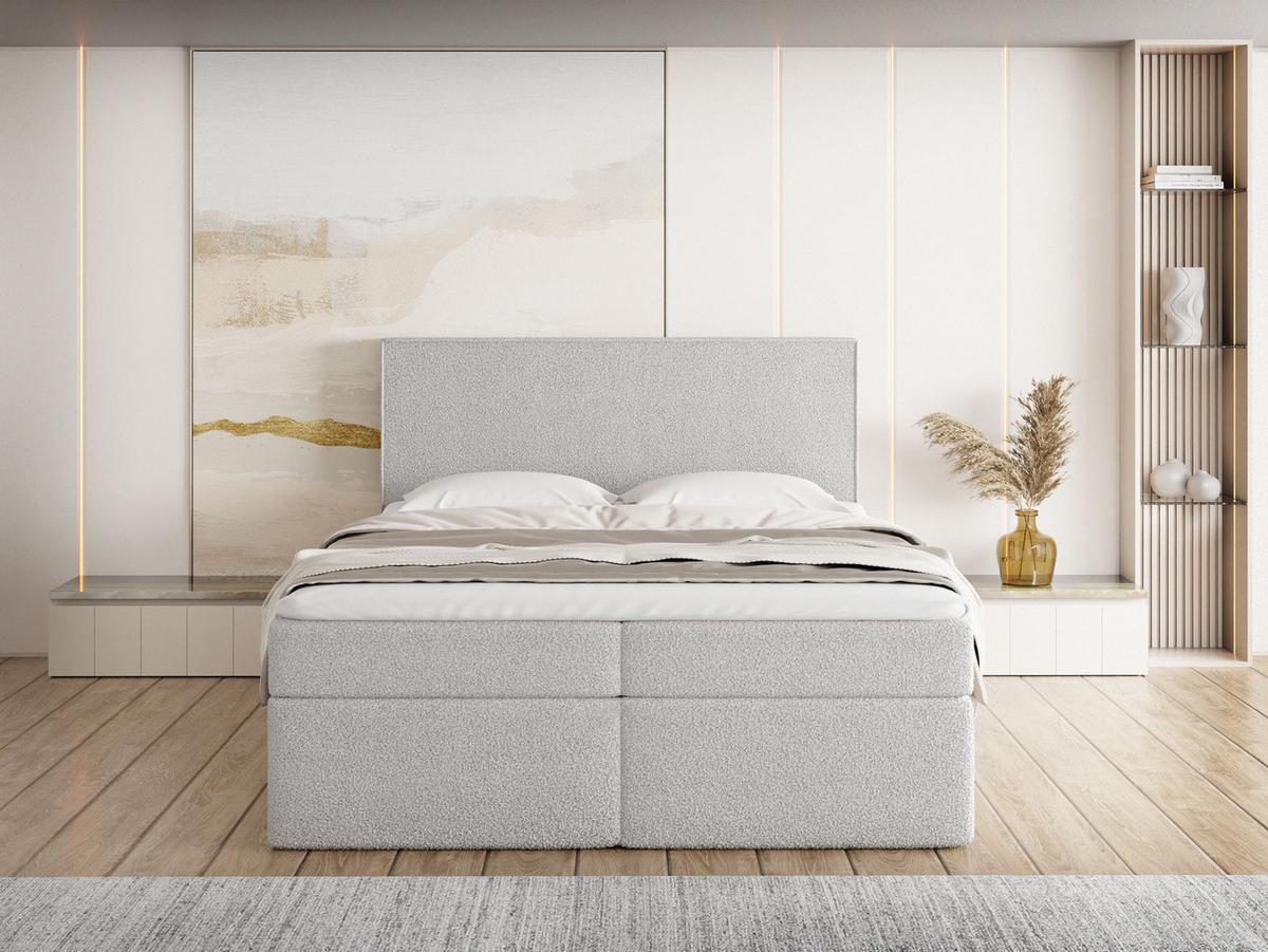 BOXBETT Terra mit Bettkasten, Boucle Grau 140/200 cm – 7-Zonen Taschenfederkern-Matratze & Komfortschaum-Topper - Hellgrau, Kunststoff/Textil (140/200cm) - WFL GROUP