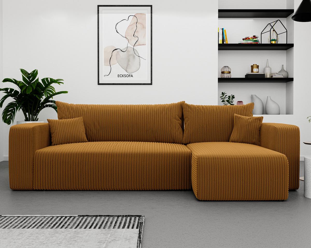 ECKSOFA Gelb Cord-Stoff mit Bettkasten - Gelb, Textil (248/145cm) - Idohome