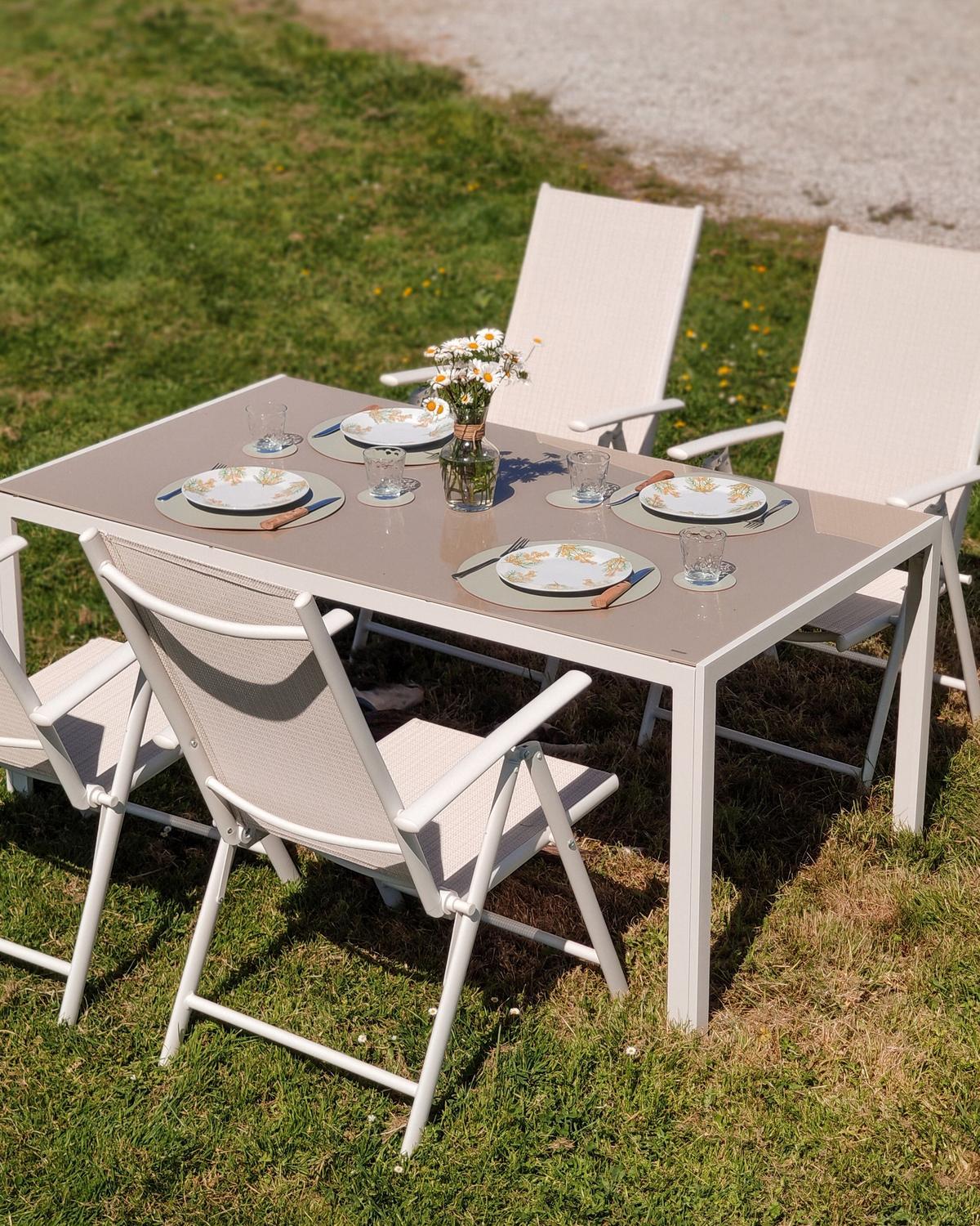 GARTENMÖBEL SET 6-Sitzer Aluminium beige Catania - Beige/Weiß, Metall - Beliani