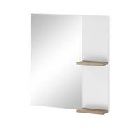 BADSPIEGEL weiß Lack Hochglanz, Eiche, Badspiegel mit Ablage 60 x 65 cm - Weiß Hochglanz/Eichefarben, Holzwerkstoff (60/65/12cm) - Furn.Design