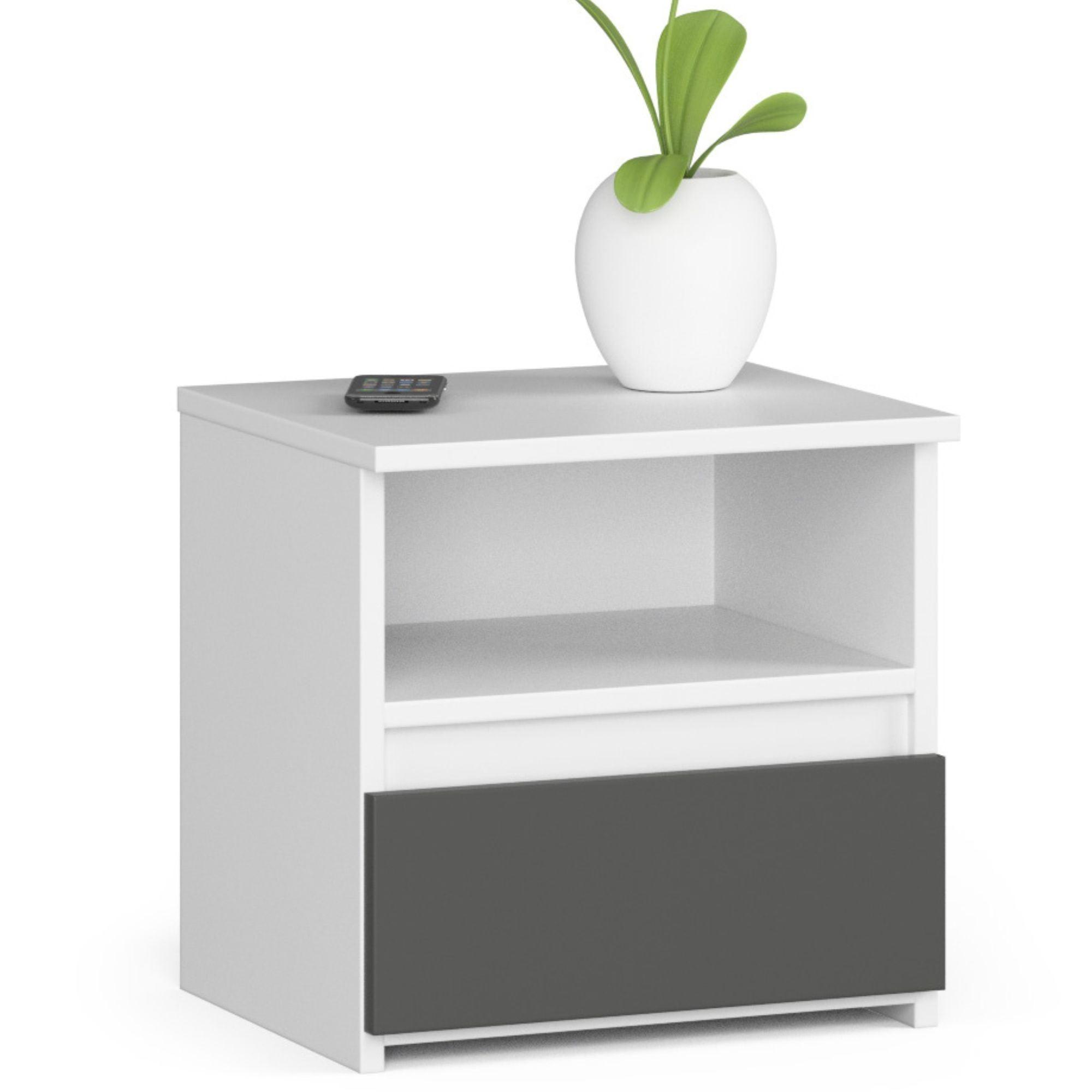 NACHTTISCH Weiß, Graphit Grau 40/40/35 - Weiß, Holzwerkstoff (40/40/35cm) - RAUMHIRSCH FURNITURE
