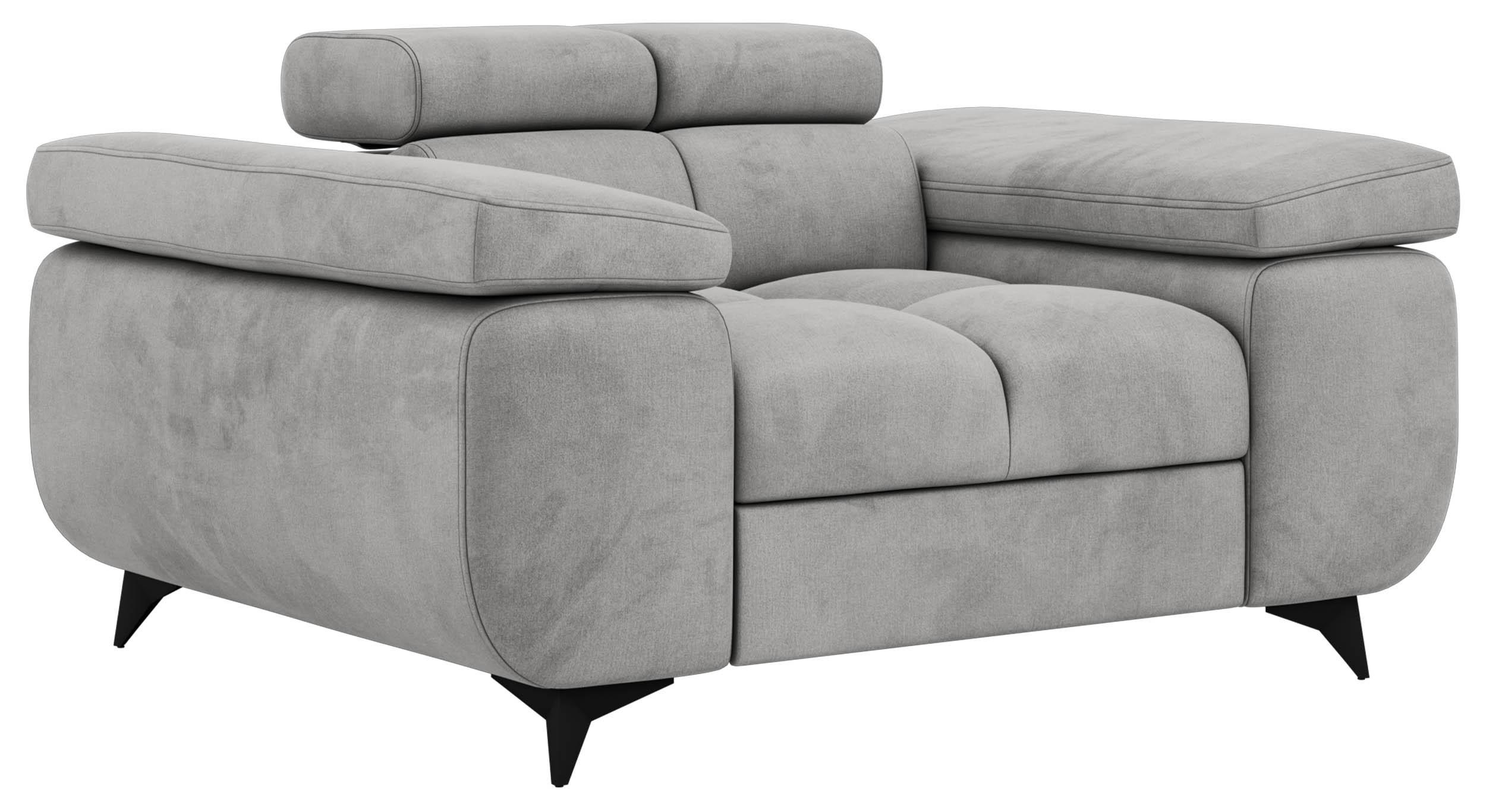 SESSEL NIDELLO - Hellgrau Velvet - Hellgrau/Schwarz, Textil/Metall (130/70/97cm) - MKS