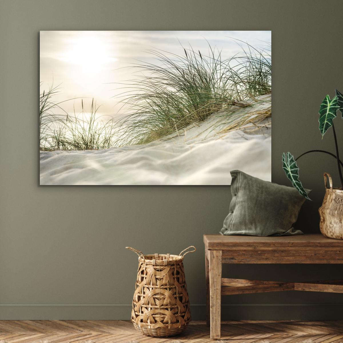 METALLBILD Dünen mit Strandhafer in der Sonne des Nationalparks Schleswig-Holsteinisches Wattenmeer Wanddeko 90x60 cm - Creme, Metall (90/60cm) - MuchoWow