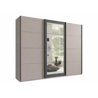 SCHWEBETÜRENSCHRANK 3-türig B270/H210/T65 cm, Spiegeltür, Kleiderschrank in Sandgrau mit Absetzungen in Anthrazit / 22007 - Sandfarben/Anthrazit, Holzwerkstoff/Metall (270/208/65cm) - luma-home