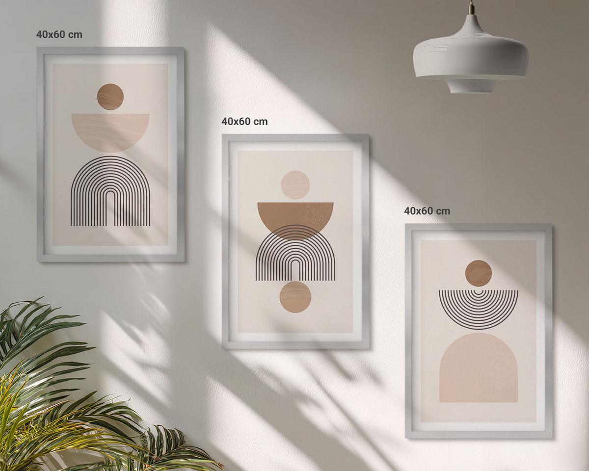 BILDER SET 3er Set - 40x60 cm Silberner Rahmen - Abstrakte braune Formen - Silberfarben, Kunststoff (40/60cm) - TULUP