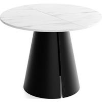 ESSTISCH Lamio runder ausziehbarer, Marmor Weiß 100-180/100/76 cm - Ecru/Schwarz, Holzwerkstoff/Metall (100/176/76cm) - WFL GROUP