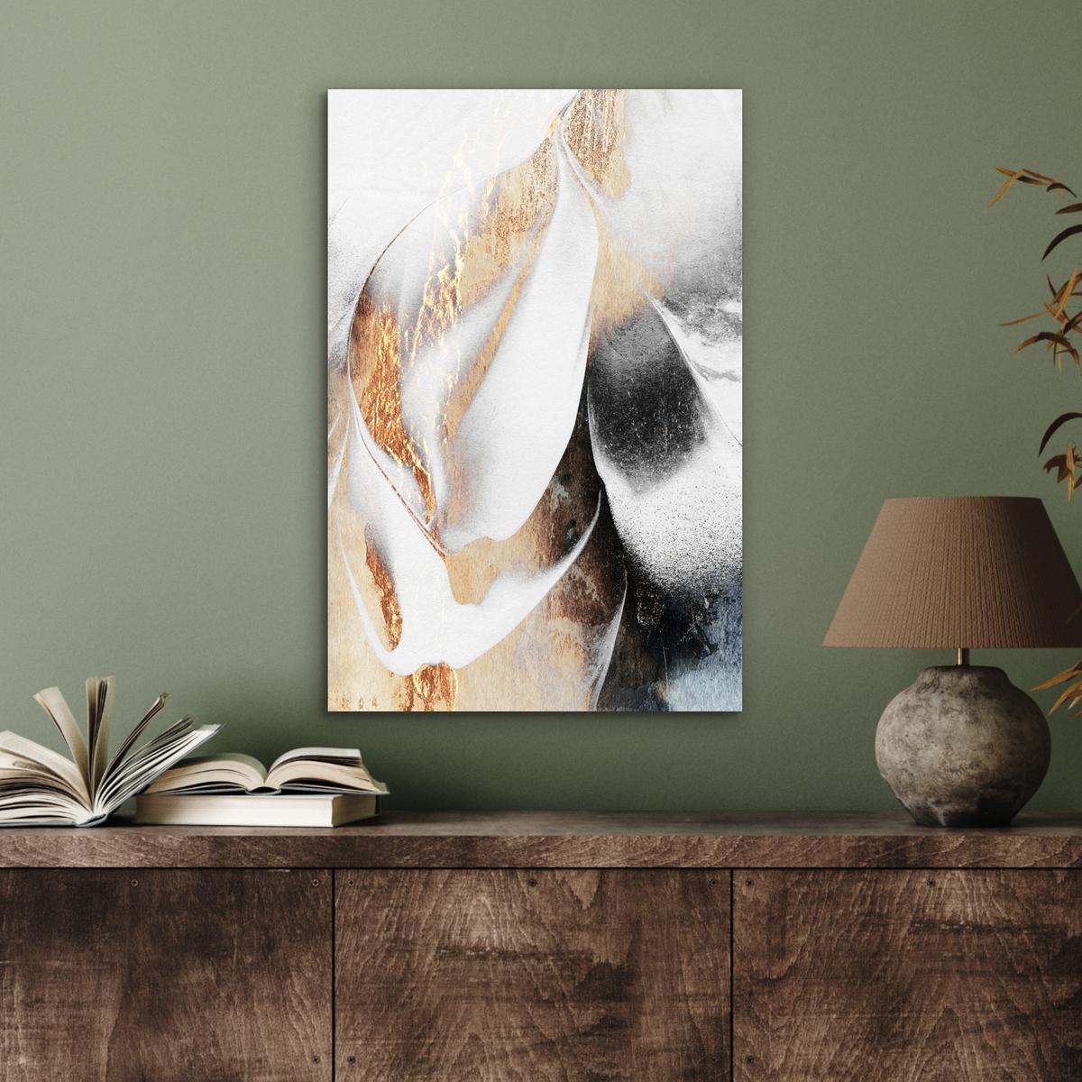 METALLBILD Luxus - Abstrakt - Gold - Weiß Deko Schlafzimmer 40x60 cm - Goldfarben, Metall (40/60cm) - MuchoWow