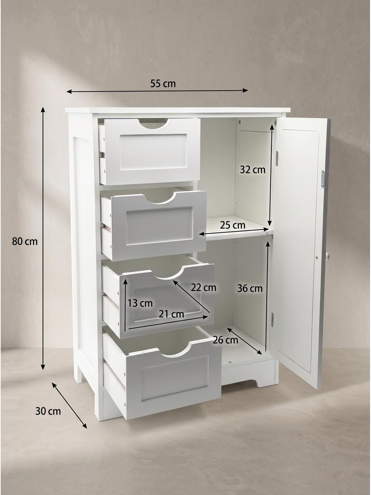 BADSCHRANK ADOUR, MDF, mit Stauraum, Weiß, 55 x 30 x 80 cm - Weiß, Holzwerkstoff/Metall (55/80/30cm) - KADIMA DESIGN