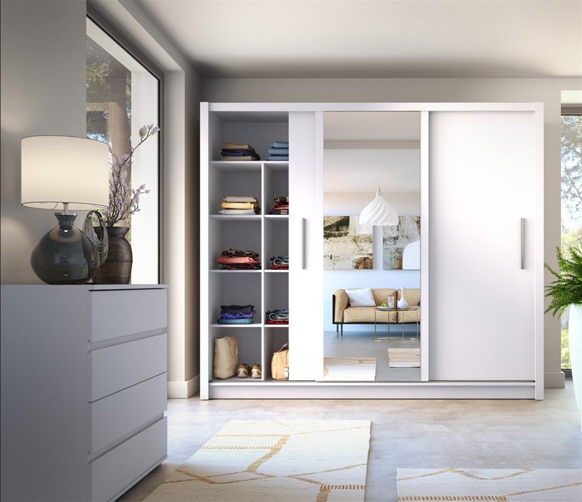 SCHWEBETÜRENSCHRANK FRISKA 247,8/215/61,6cm 3-türig mit Spiegel Weiß - Weiß, Holzwerkstoff (247.8/215/61.6cm) - MASSENO