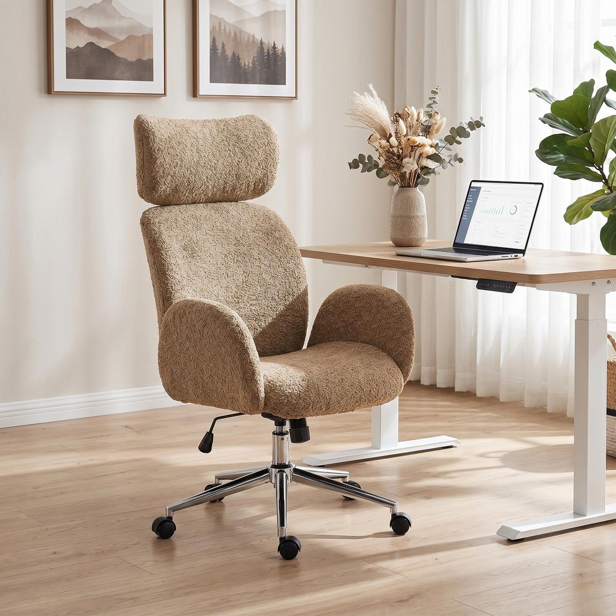 BÜROSTUHL Polyester Braun - Silberfarben/Braun, Textil/Metall (65/123/75cm) - HOMCOM