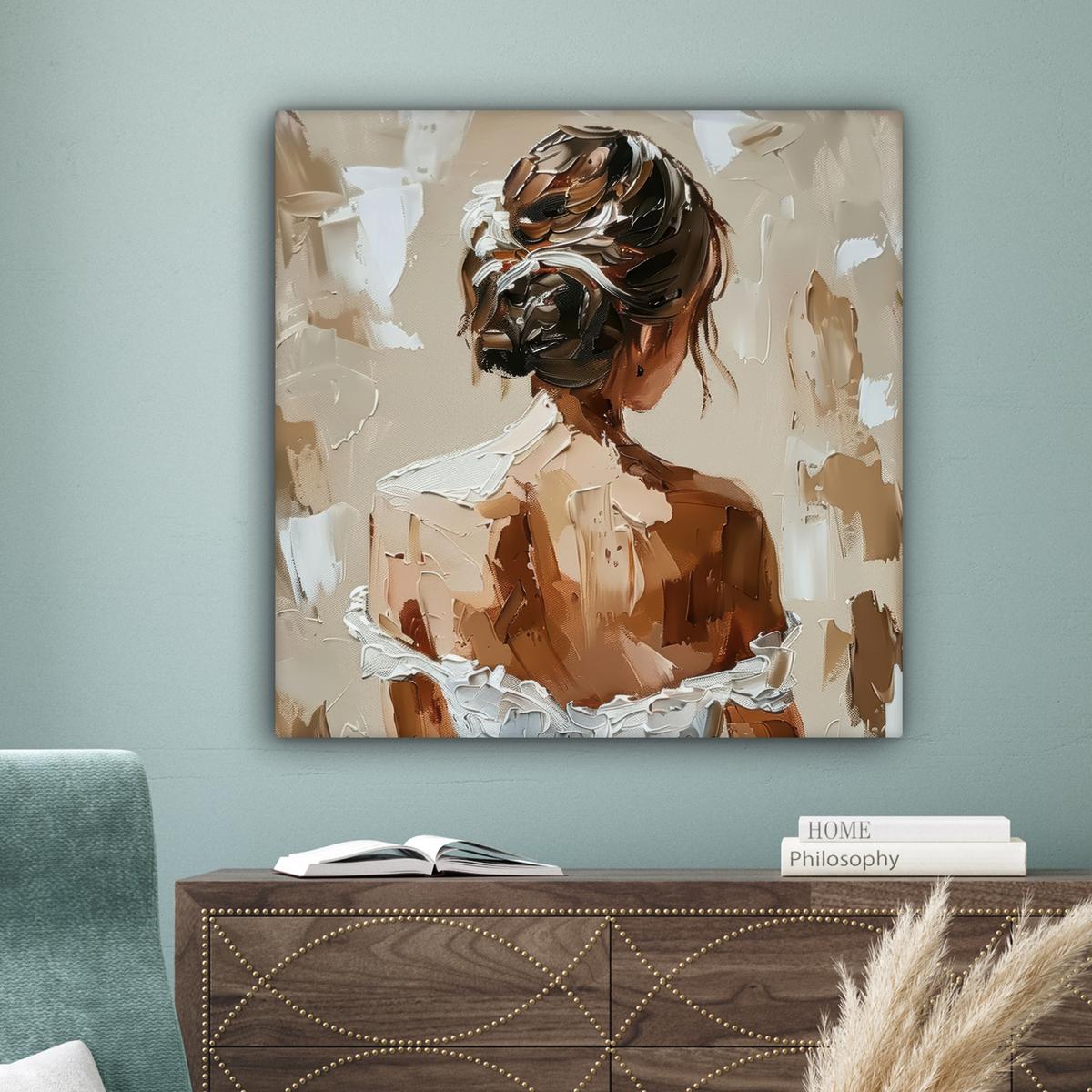 LEINWANDBILD Frau - Farbe - Abstrakt - Beige - Modern Deko Groß 90x90 cm - Sandfarben, Textil (90/90cm) - MuchoWow