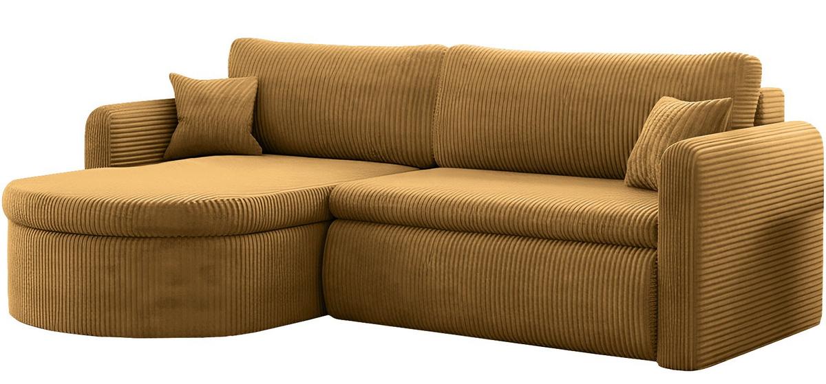 ECKSOFA Cora mit Schlaffunktion & Stauraum, Universell Rechts/Links, Senfgelb Cord Chenille 250/82/160 cm - Gelb/Schwarz, Kunststoff/Textil (250/160cm) - WFL GROUP