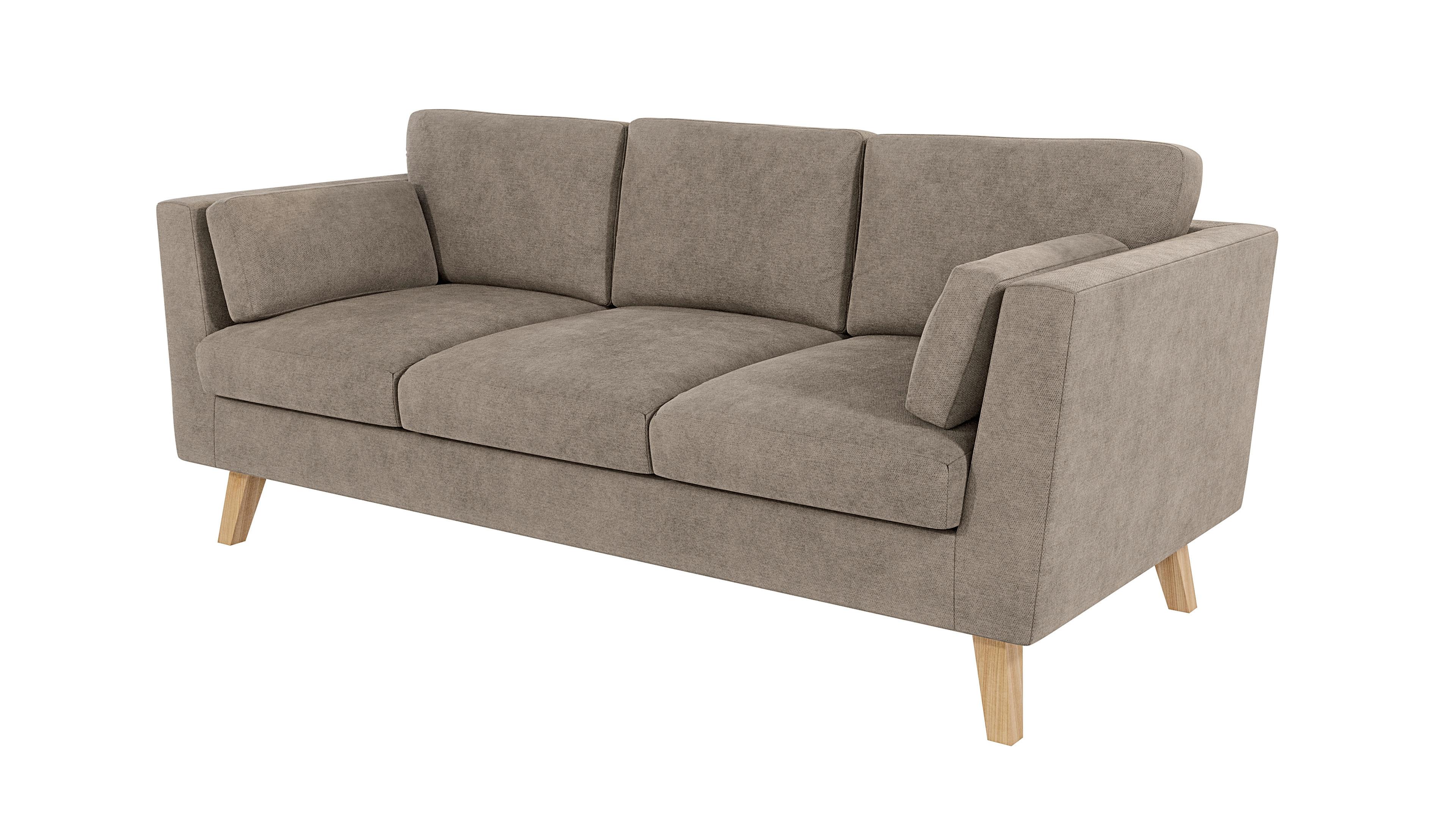 3-SITZER-SOFA Mario Dunkelbeige Microfaser - Hellbraun/Beige, Holz/Buchenholz (206/90/89cm) - S-Style Möbel