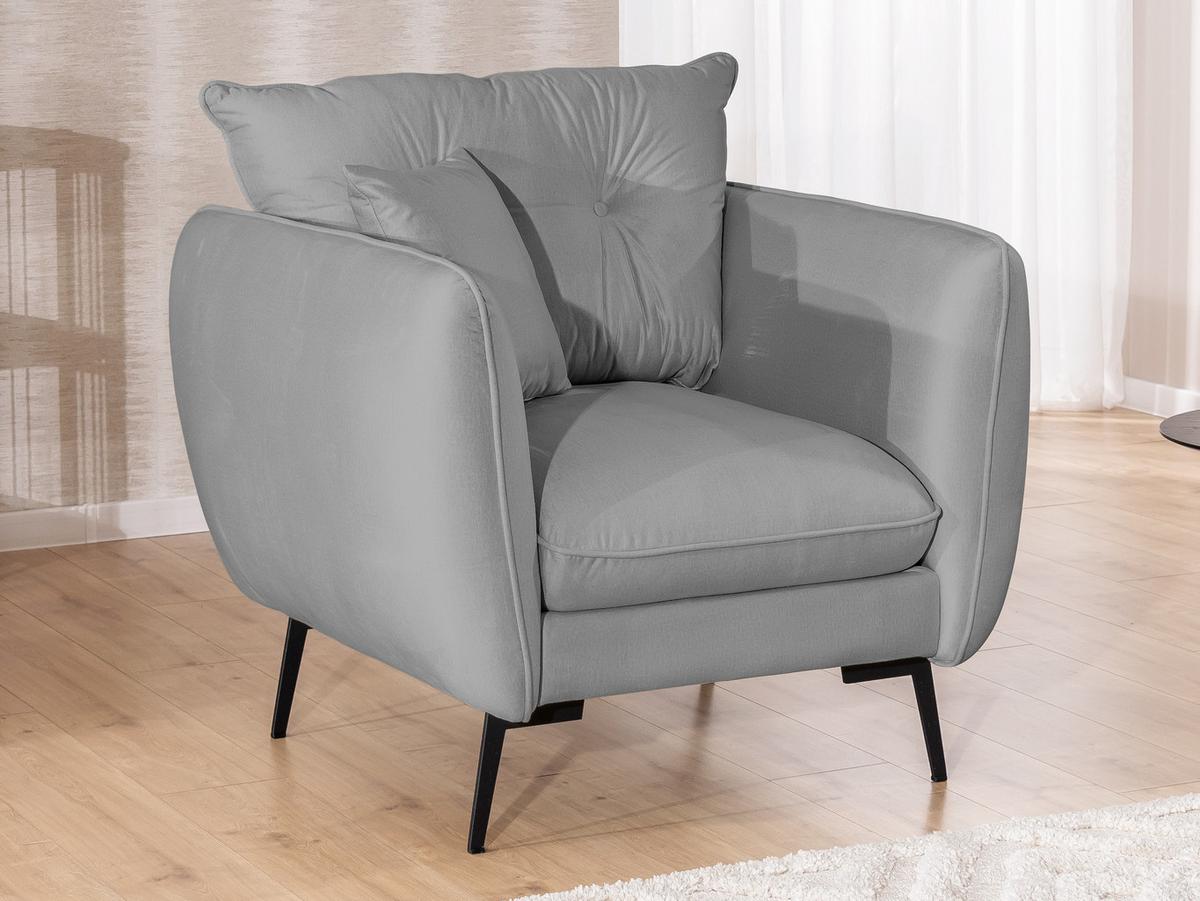 SESSEL Nordloft Hellgrau Samt - Hellgrau/Schwarz, Holz/Textil (101/86/100cm) - S-Style Möbel
