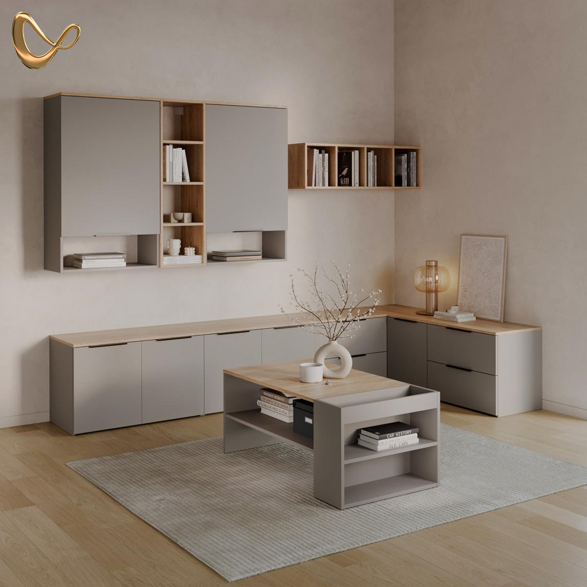 ECKKOMMODE Piave Greige mit Tür - Greige, Holzwerkstoff (80/50/40cm) - Livinity®