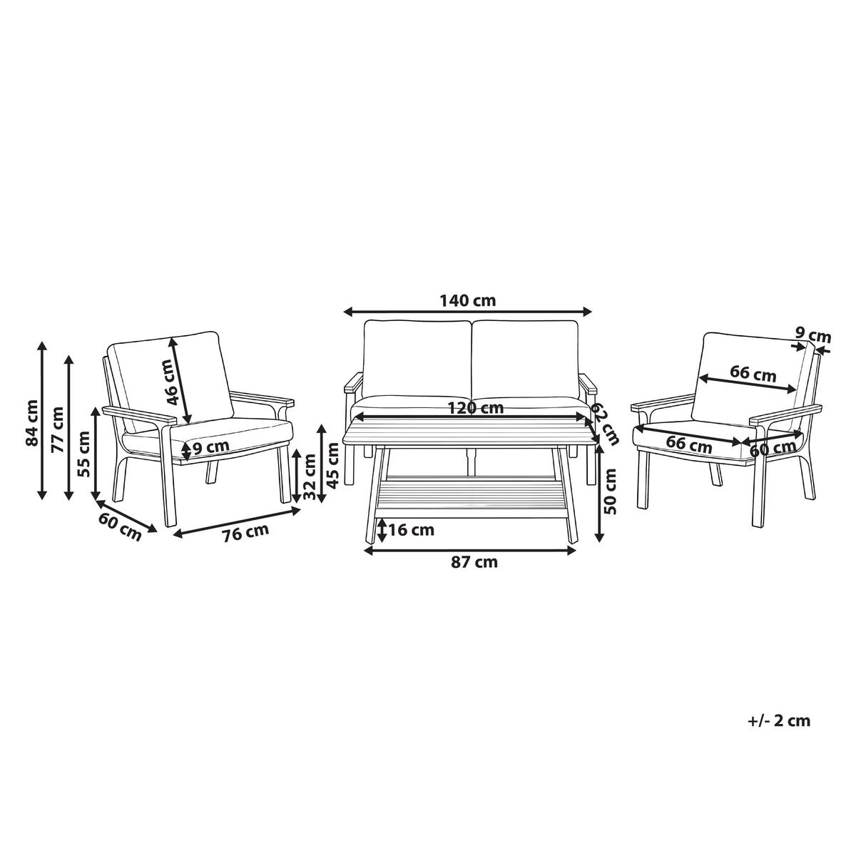 LOUNGE-SET mit Tisch 4-Sitzer Taupe Orero - Hellbraun/Beige, Metall - Beliani