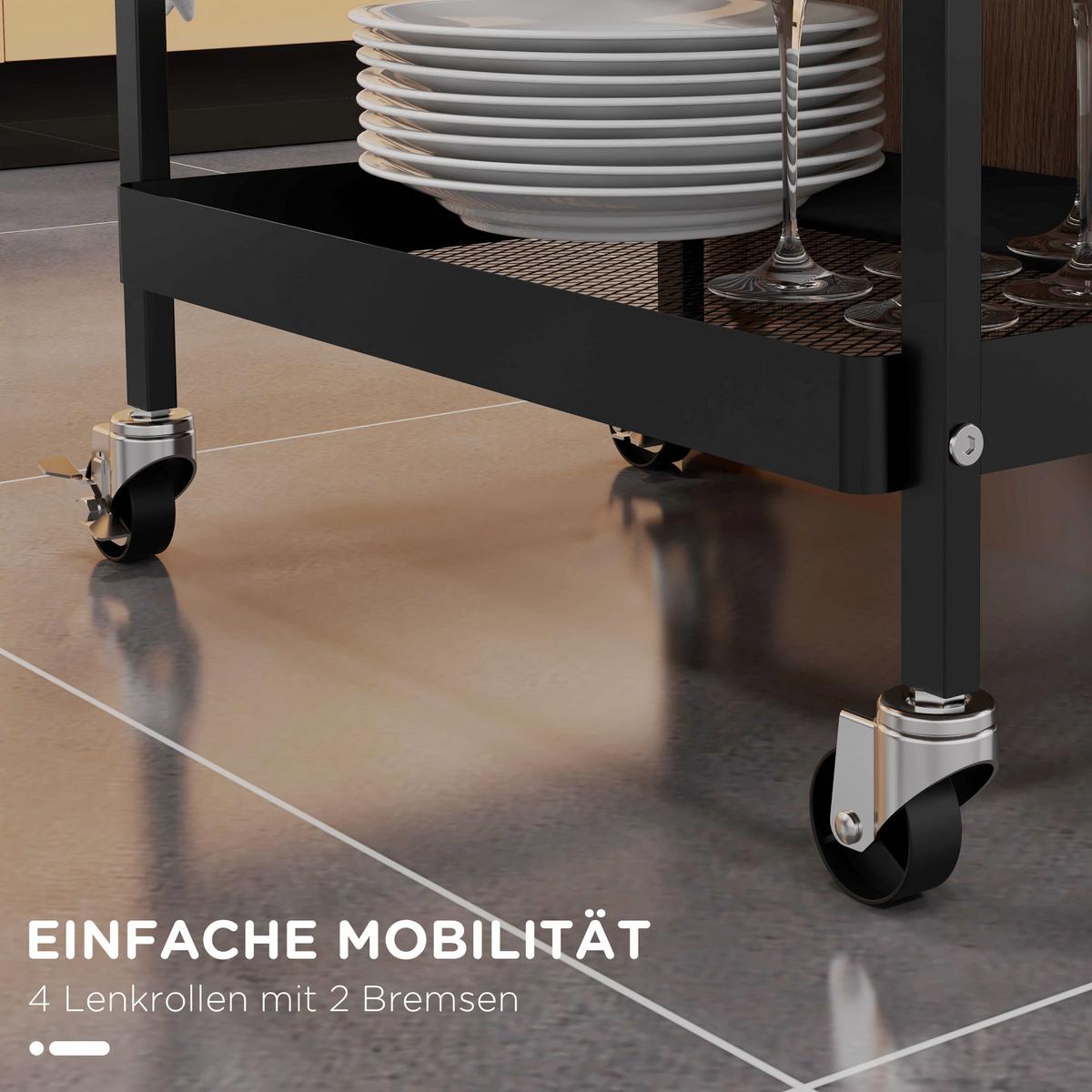 SERVIERWAGEN, Rollwagen, Stahl, Schwarz - Schwarz, Kunststoff (32.6/58.5/61cm) - HOMCOM