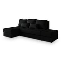 ECKSOFA NORVI Schwarz Geflochtener Stoff mit Schlaffunktion - Schwarz, Holz (251/143cm) - MASSENO