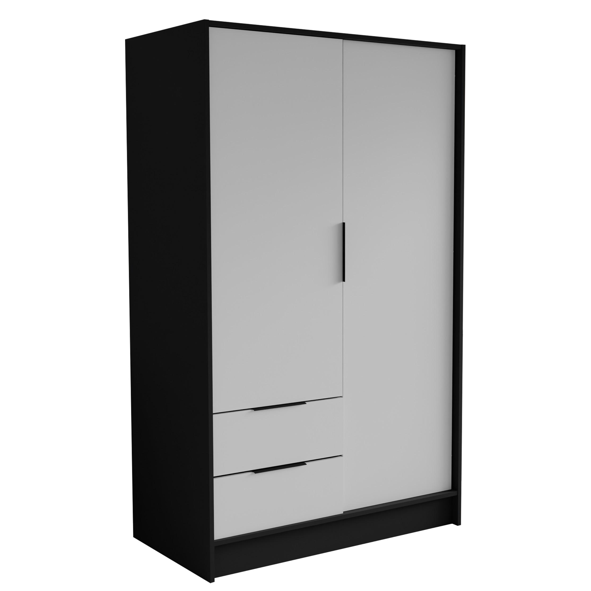 DREHTÜRENSCHRANK CAVA 102/200/51 cm Modern Kleiderschrank 2-türig Schwarz - Schwarz/Weiß, Holzwerkstoff (102/200/51cm) - MASSENO