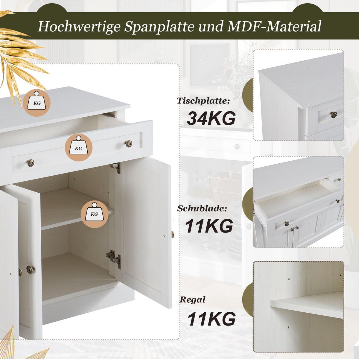 SIDEBOARD 150 cm in Antik Weiß - Creme, Holzwerkstoff (150/86/40cm) - Urban Meuble