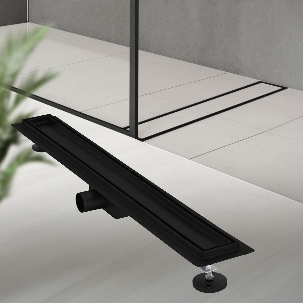 DUSCHRINNE 80cm - Schwarz, Metall (13.9/7.8/84cm) - LuxeBath