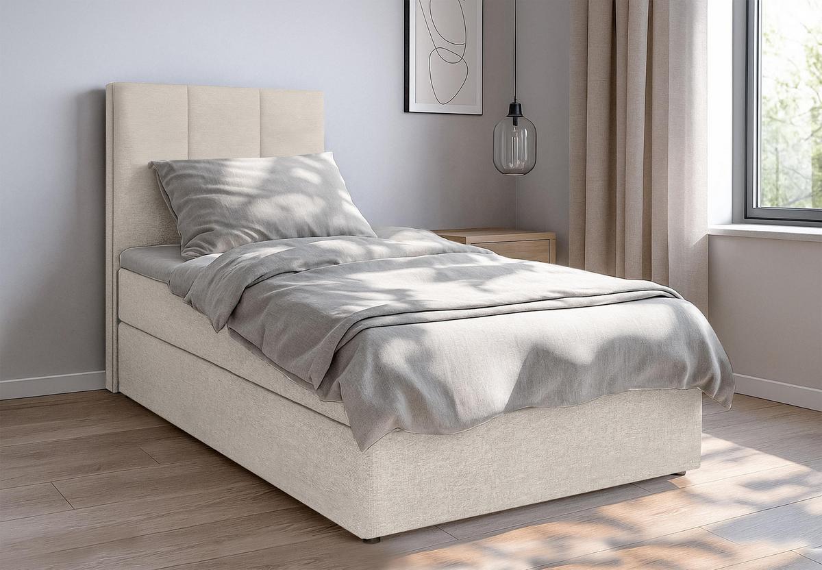 BOXBETT MEREA 100x200 cm mit Bettkasten und Matratze - Beige + TOPPER - Beige/Schwarz, Holz/Holzwerkstoff (100/200cm) - AX Living