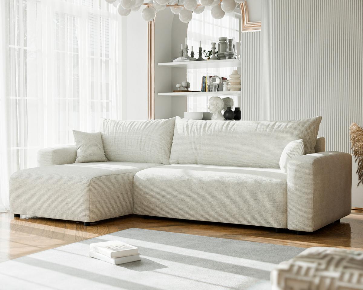 ECKSOFA mit Schlaffunktion und Bettkasten, Beige - Beige, Holzwerkstoff/Textil (145/278cm) - Idohome