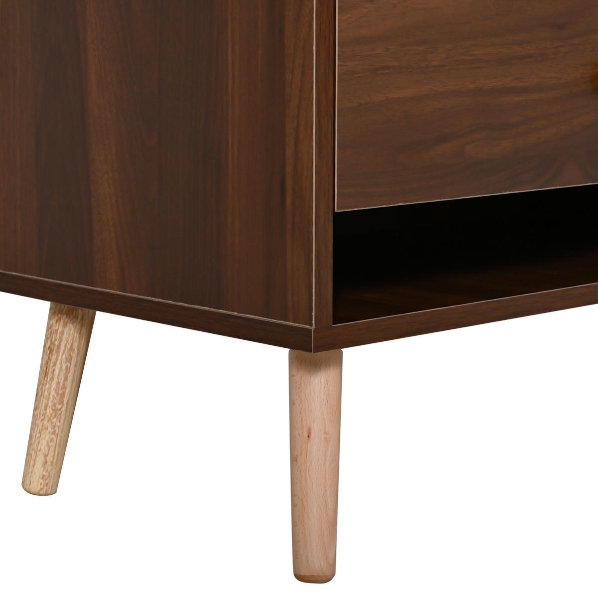 SCHUHSCHRANK in Holz-Optik – Schuhschrank mit Rattan-Tür & Sitzkissen - Walnussfarben, Holzwerkstoff (95.5/80.5/35cm) - Urban Meuble