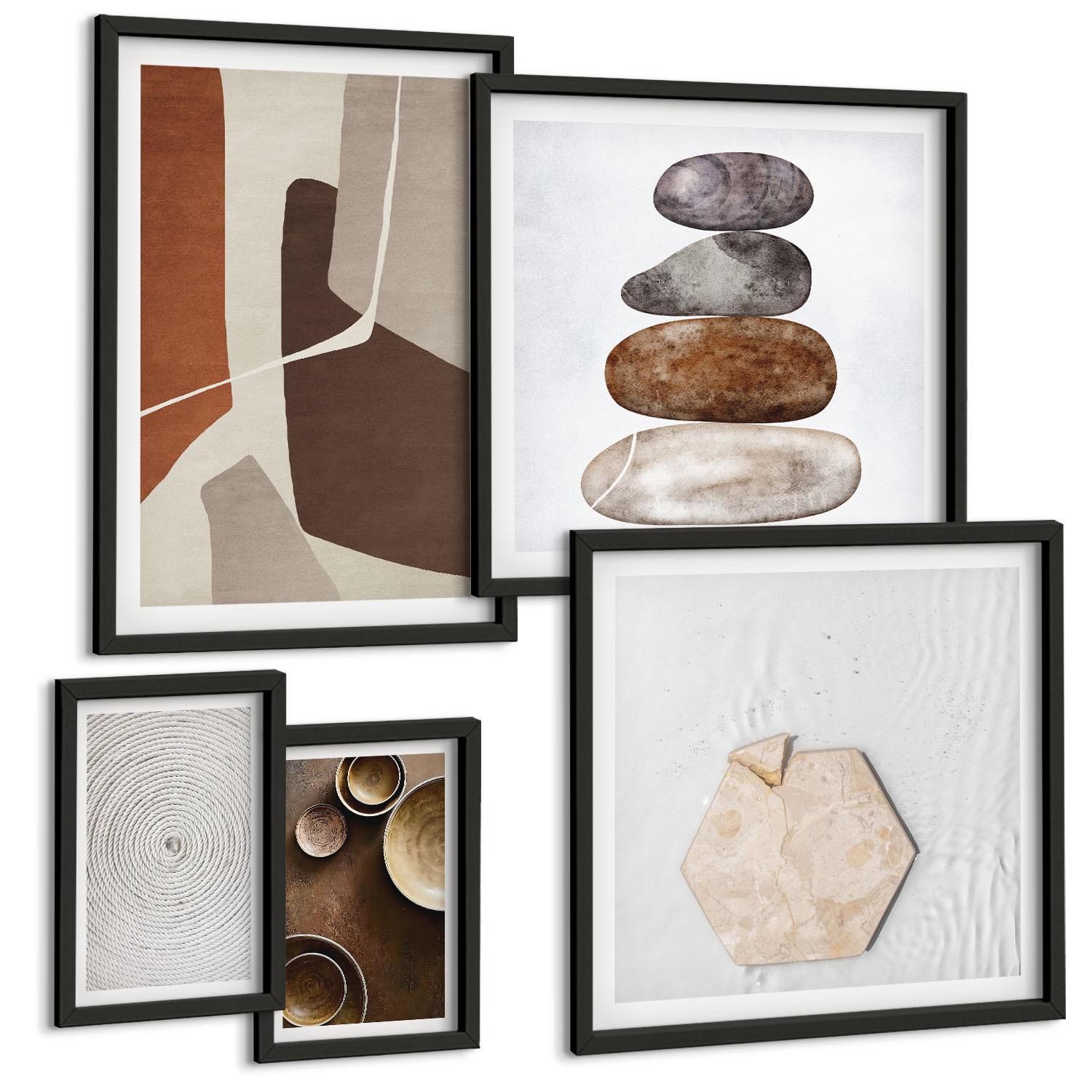 BILDER SET 5er Set - 50x50 cm & 20x30 cm & 40x60 cm Schwarzer Rahmen - Texturen in der modernen Kunst - Schwarz, Kunststoff (40/60cm) - TULUP
