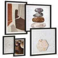 BILDER SET 5er Set - 50x50 cm & 20x30 cm & 40x60 cm Schwarzer Rahmen - Texturen in der modernen Kunst - Schwarz, Kunststoff (40/60cm) - TULUP