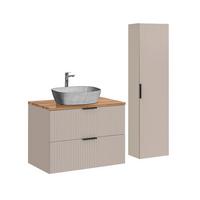 BADMÖBEL 80.6cm Adriel 2er-Set Kaschmir, Holz und Stein - Beige, Holzwerkstoff (80.6/59/46cm) - Petits-meubles