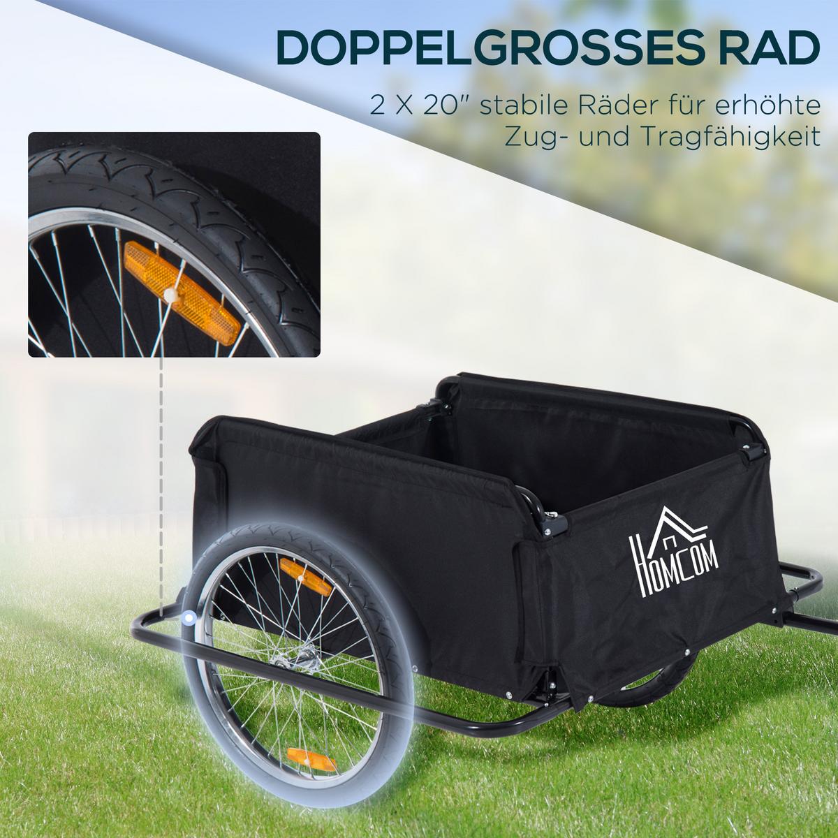 TRANSPORTANHÄNGER Fahrradanhänger Lastenanhänger Fahrrad Anhänger Schwarz - Schwarz, Metall (61/38/845cm) - HOMCOM