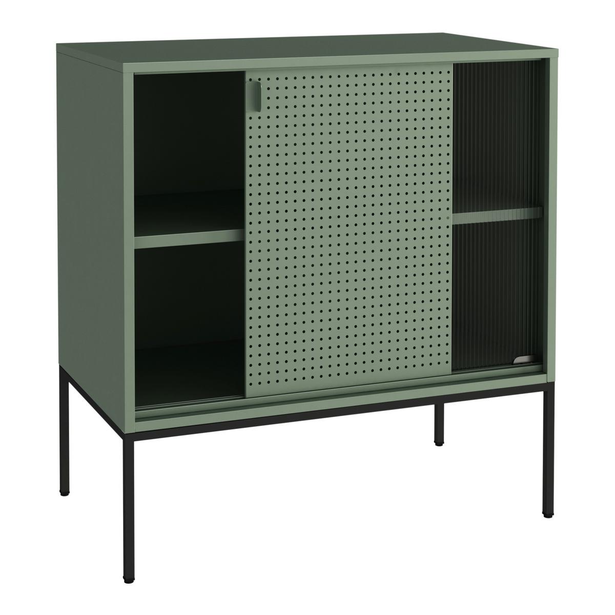 SIDEBOARD Eidsvoll - Schwarz/Grün, Metall (80/85/45cm) - [en.casa]