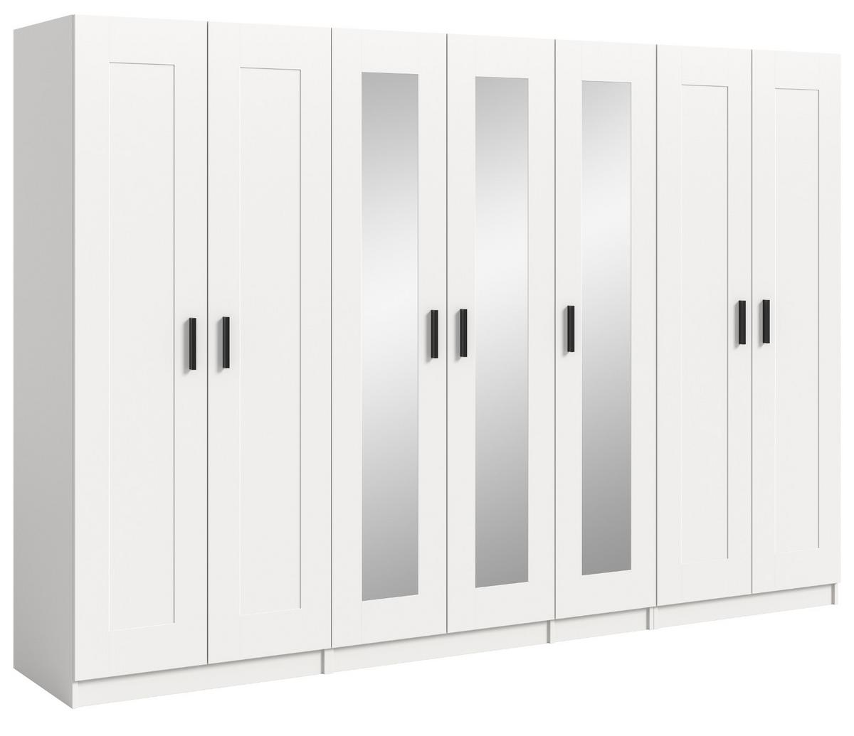 KLEIDERSCHRANK in weiß 280 x 194 cm skandinavisch, Drehtürenschrank 7-türig mit Spiegel - Schwarz/Weiß, Glas/Holzwerkstoff (280/194/56cm) - Inn.Furn