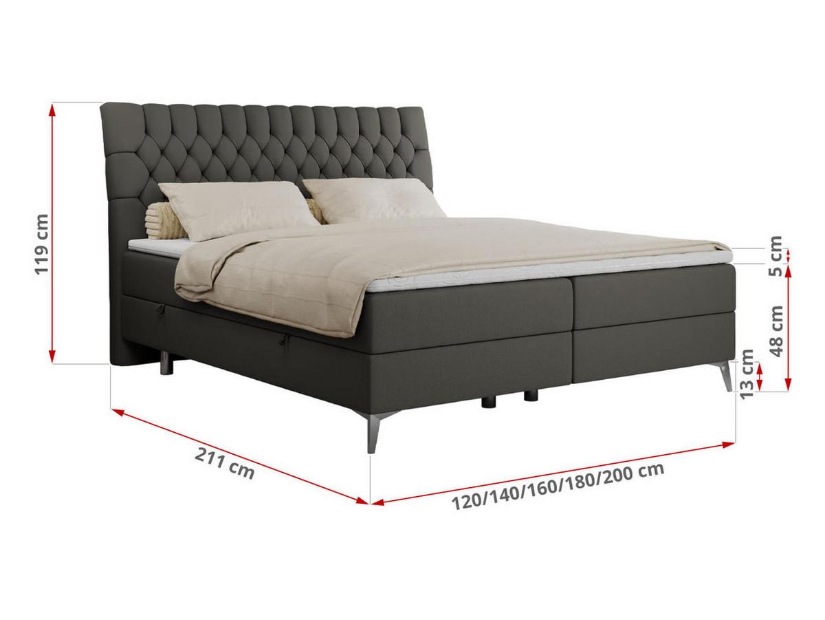 BOXBETT MILEN 120/200 Dunkelgrau Kunstleder - H3 - Dunkelgrau, Holz/Textil (120/200cm) - MKS