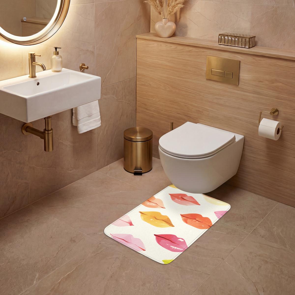 WC-VORLEGER Lippen - Bunt - Glänzend WC Teppich 40x60 cm - Rosa, Textil (40/1cm) - OnlyWow