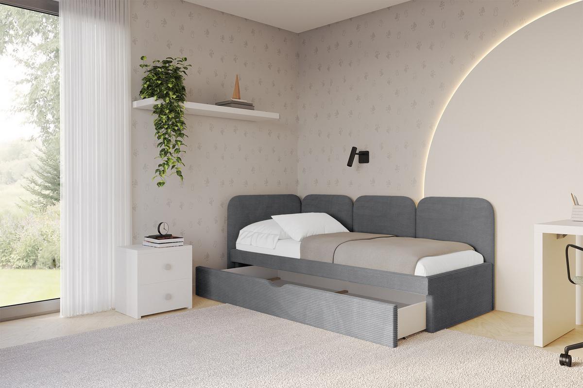 EINZELLBETT Jugendbett mit Bettkasten, Rechts - ALVY 90x200 Dunkelgrau - Schieferfarben, Holzwerkstoff/Textil (90/200cm) - ALTDECOR