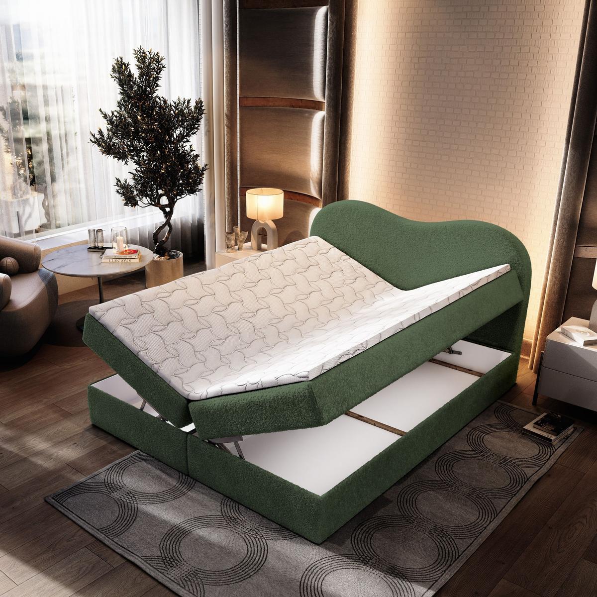 BOXBETT FLUVIA N 180x200 cm mit Matratze und Topper - Grün - Grün, Holz (180/200cm) - MASSENO