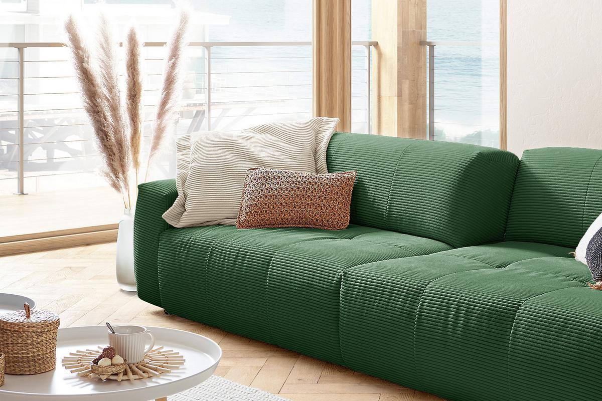 SOFA MIT SITZTIEFENVERSTELLUNG PALACE Smaragdgrün Cord Relaxfunktion - Smaragdgrün/Schwarz, Kunststoff/Textil (298/74/120cm) - KAWOLA