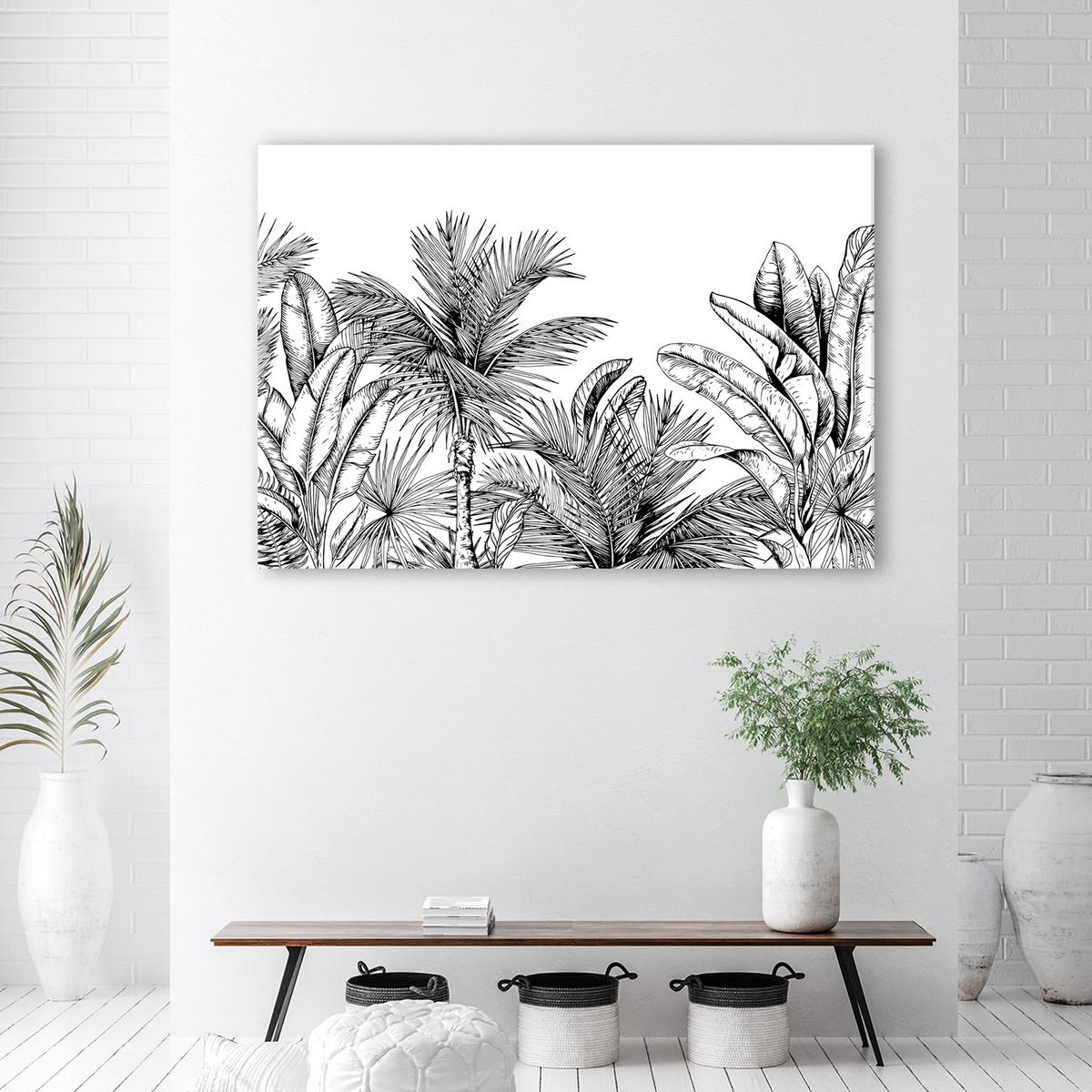WANDBILD palmen blätter grau pflanzen - Schwarz, Textil (60/40cm) - Feeby