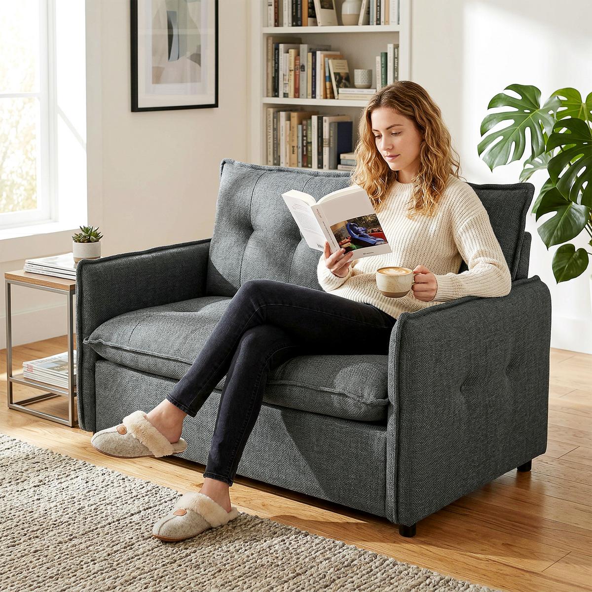 SOFA Rhyxan 131/75/85cm - Dunkelgrau, Textil (75/85/131cm) - ZMH
