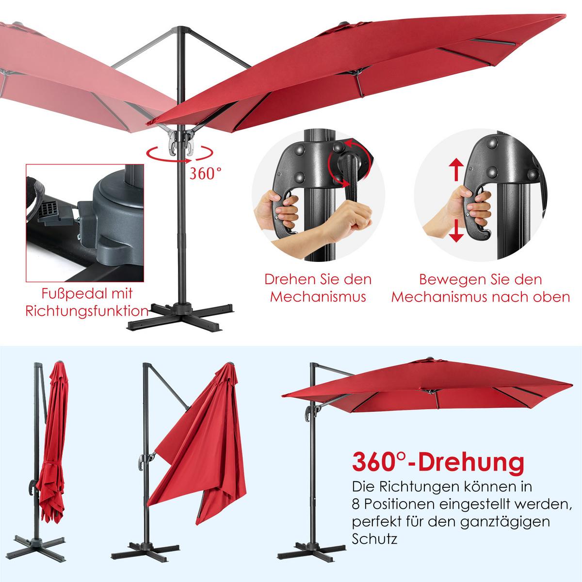 BELEUCHTETER 300cm Weinrot - Weinrot, Metall (300/300cm) - COSTWAY
