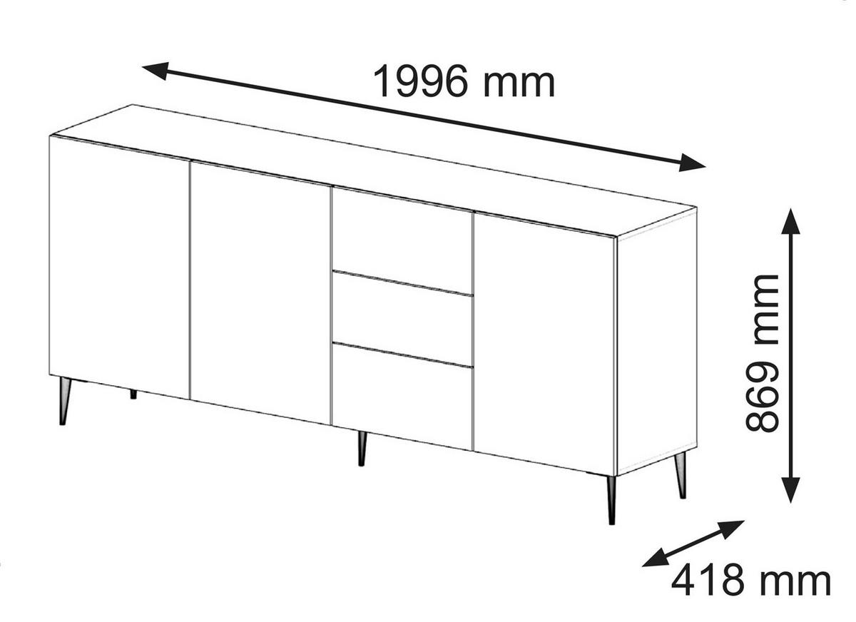 KOMMODE Artisan Eiche, Schwarz, Schwarz 200/87/42 - Schwarz, Holzwerkstoff (200/87/42cm) - RAUMHIRSCH FURNITURE
